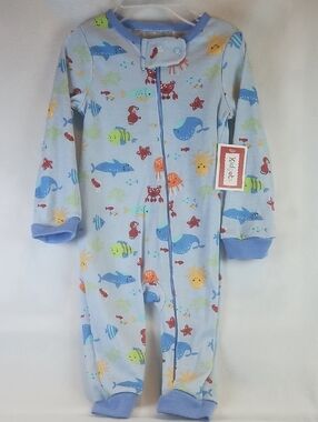 Kidgets Light Blue Ocean Animal Print One-Piece No Footies Lightweight PJ's.